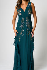 Hazel Green Floral Embellished Maxi Dress
